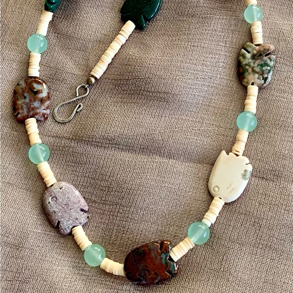 Multi gemstone fish and shell necklace
